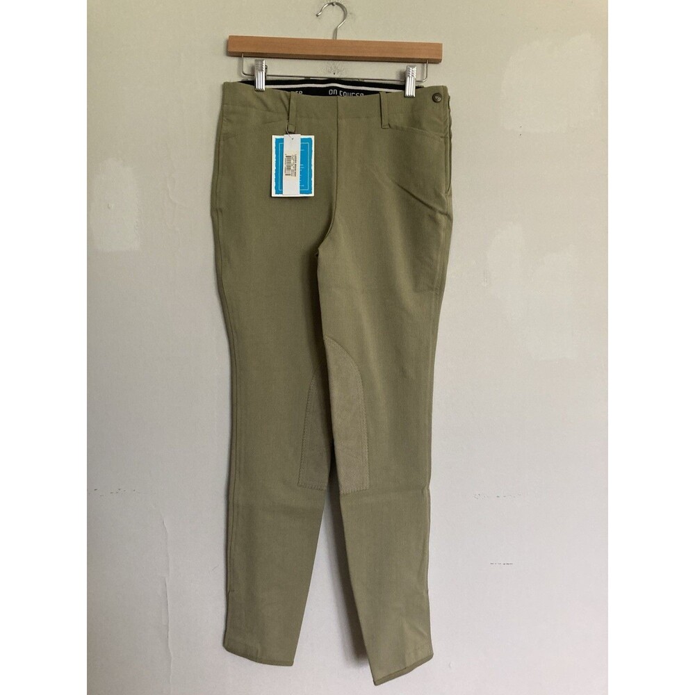 NEW On Course Women’s Breeches Pants 28L Riding Equestrian Side Zip Green Beige